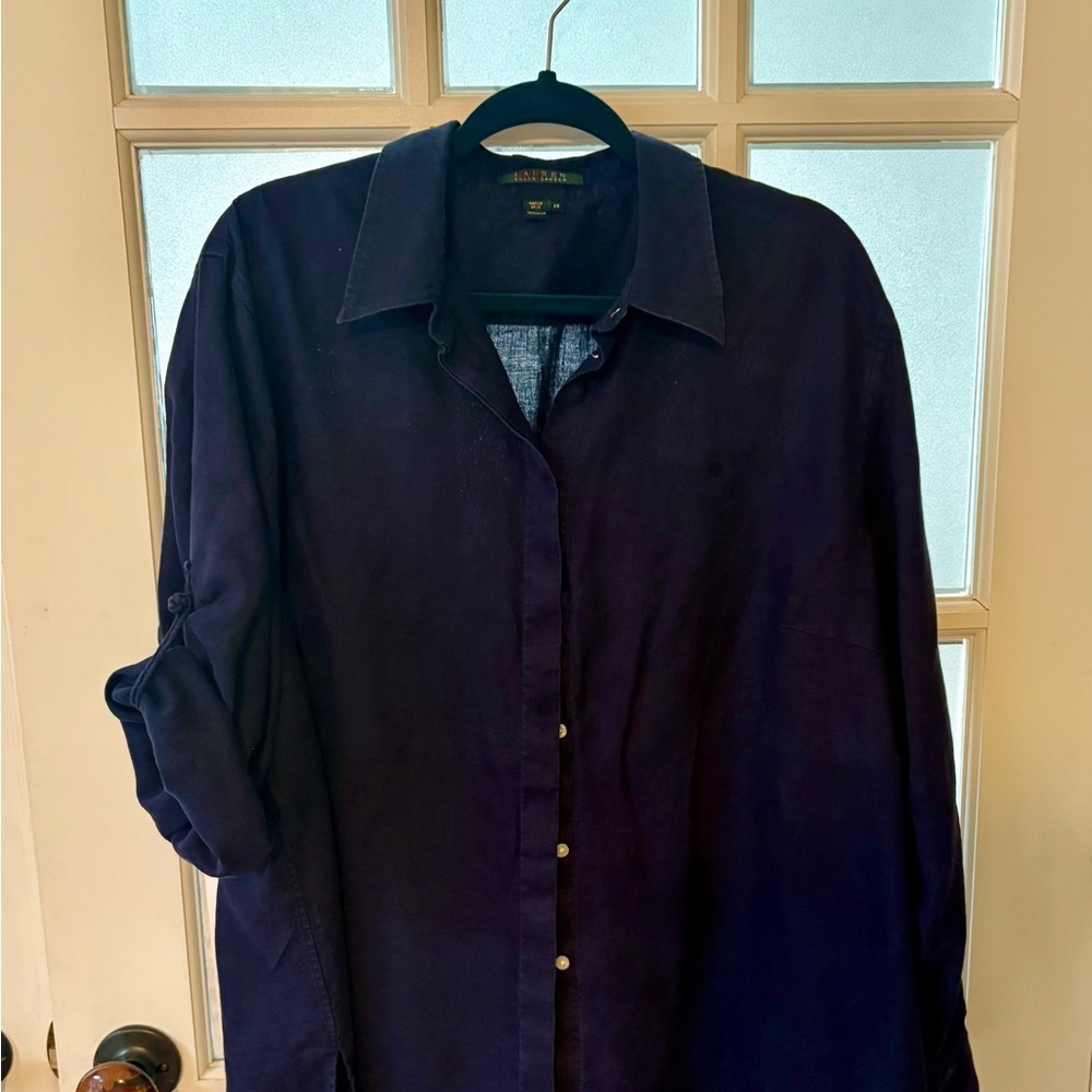 Dark Blue linen Button-Up Shirt